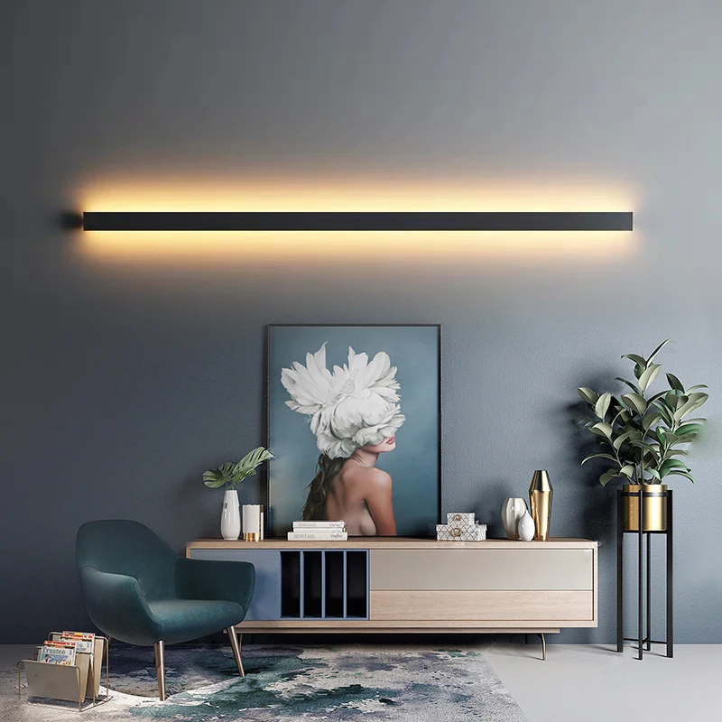 Modern Long Wall Lamp Bedroom Bedside Lamp Black Living Room Dining Room Wall light 110V 220V Staircase Corridor Wall Sconces