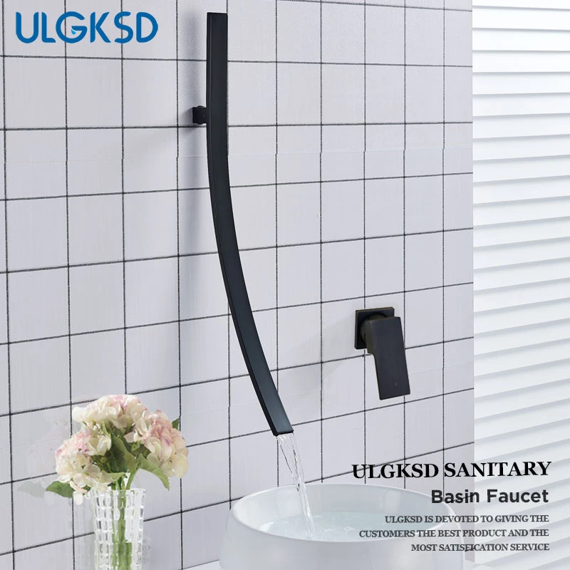 

ULGKSD современный скрытый смеситель на стену для ванны водопад настенный смеситель для раковины с одной ручкой для раковины в ванной комнате
