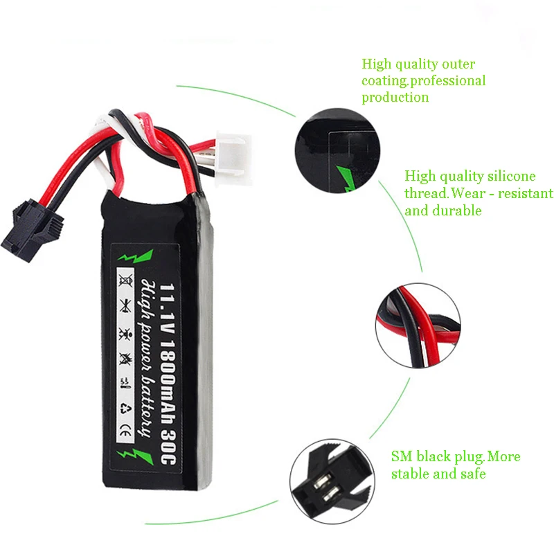 ZhenDuo Toys 11.1V 1800mAh 2000mAh 7.4V 30C Battery for Ball Blaster Toy Gun Jinming Gen8 M4a1 SCAR