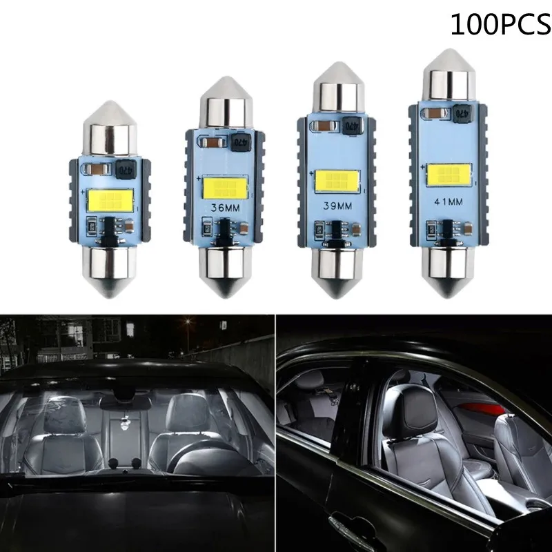 

100 шт. C5W C10W 31 мм/36 мм/39 мм/41 мм Светодиодная лампа Canbus 3570 чип Внутренняя купольная лампа для чтения номерного знака белый IC 12-24 В