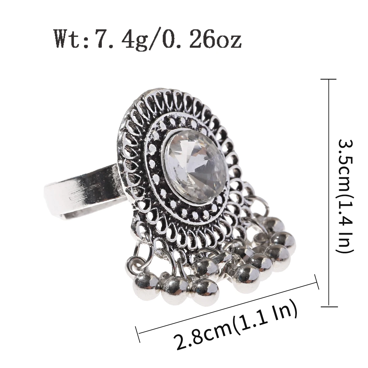 Gypsy Tribal Women\'s Ring  Indian Jewelry Bohemian Silver Color CZ Flower Rings Vintage Adjustable Wedding Party Jewelry Gift