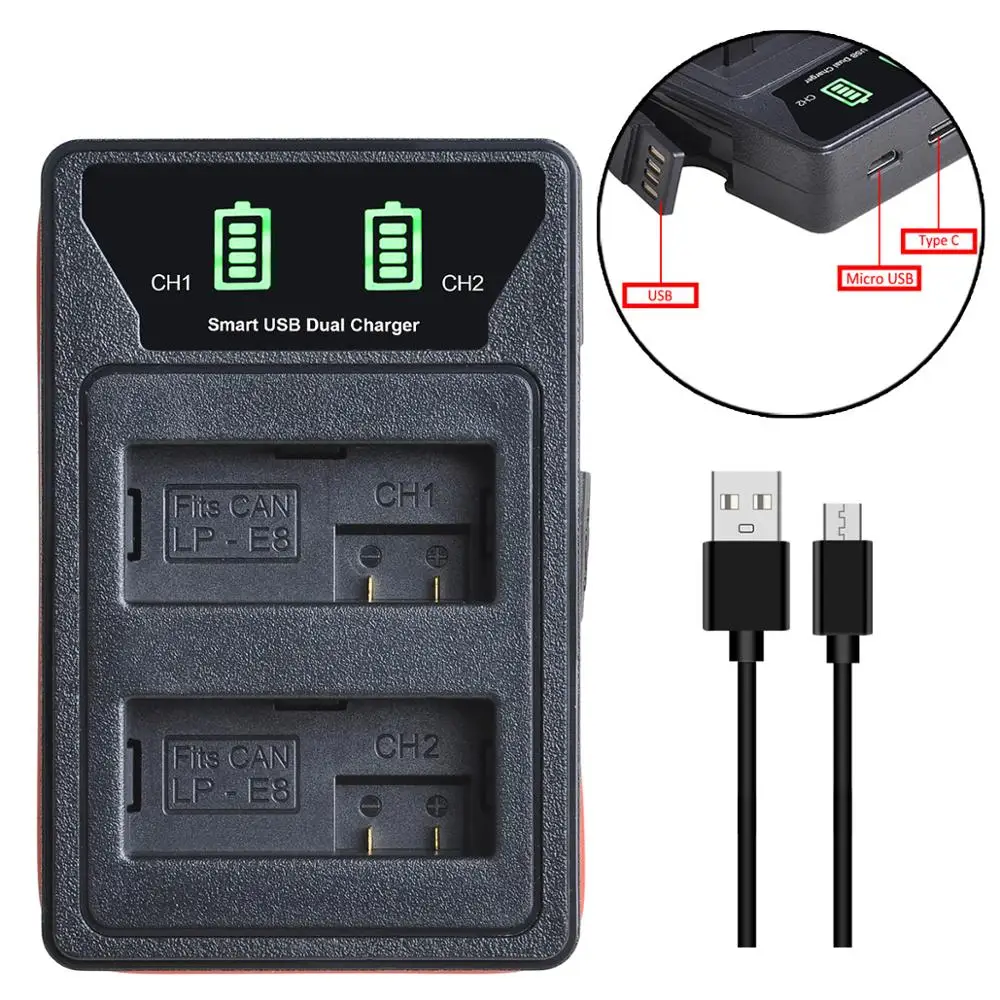 Pickle Power LP-E8 LPE8 Digital Battery LED USB Dual Charger for Canon EOS 550D 600D 650D 700D X4 X5 X6i X7i T2i T3i T4i T5i