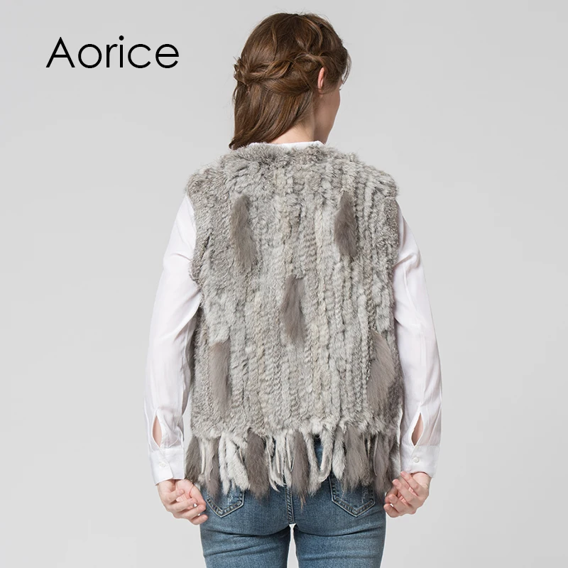 Women Knitted Handmade Real Rabbit Fur Vest Gilet Sleeveless Garment Waistcoat Female Natural Fur Coat Jacket VR031