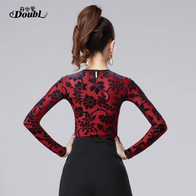 DOUBL Sexy Female UpperClothing Adults Latin Dance Top Modern Long Sleeve Practice Waltz Standard Dance Practise Tops for Women