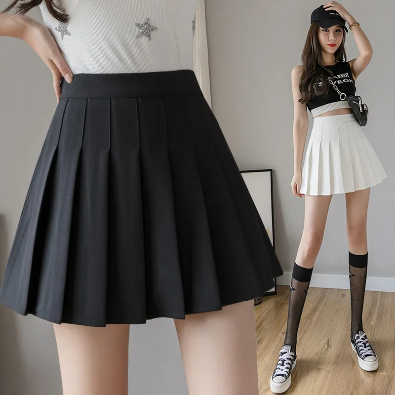 

Pleated Skirt Women's Summer Student High Waist New Anti-Exposure Anti-Wrinkle Black A- Line Japanese fashion jk Skirt