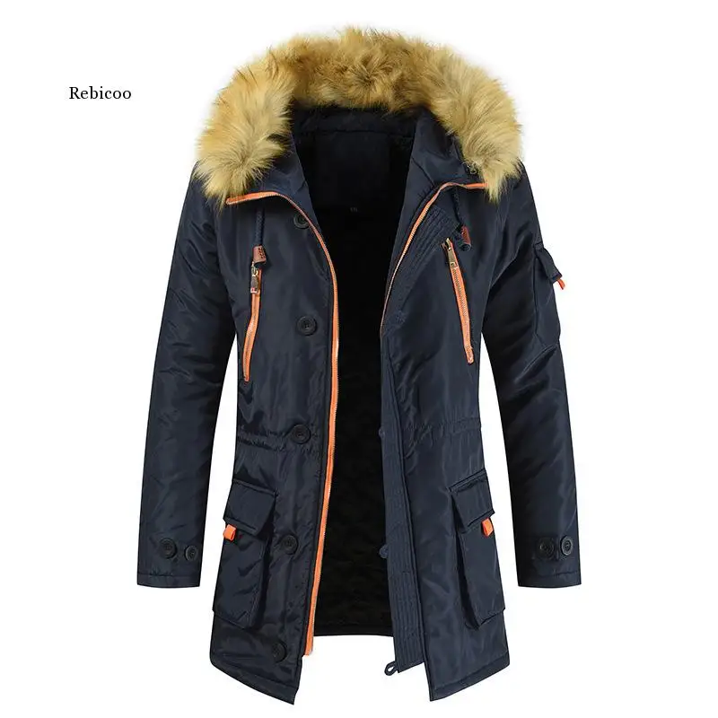 Jaqueta de inverno homens parka casaco marca acolchoado pele artificial médio-longo grosso parkas snowjacket casaco roupas quentes