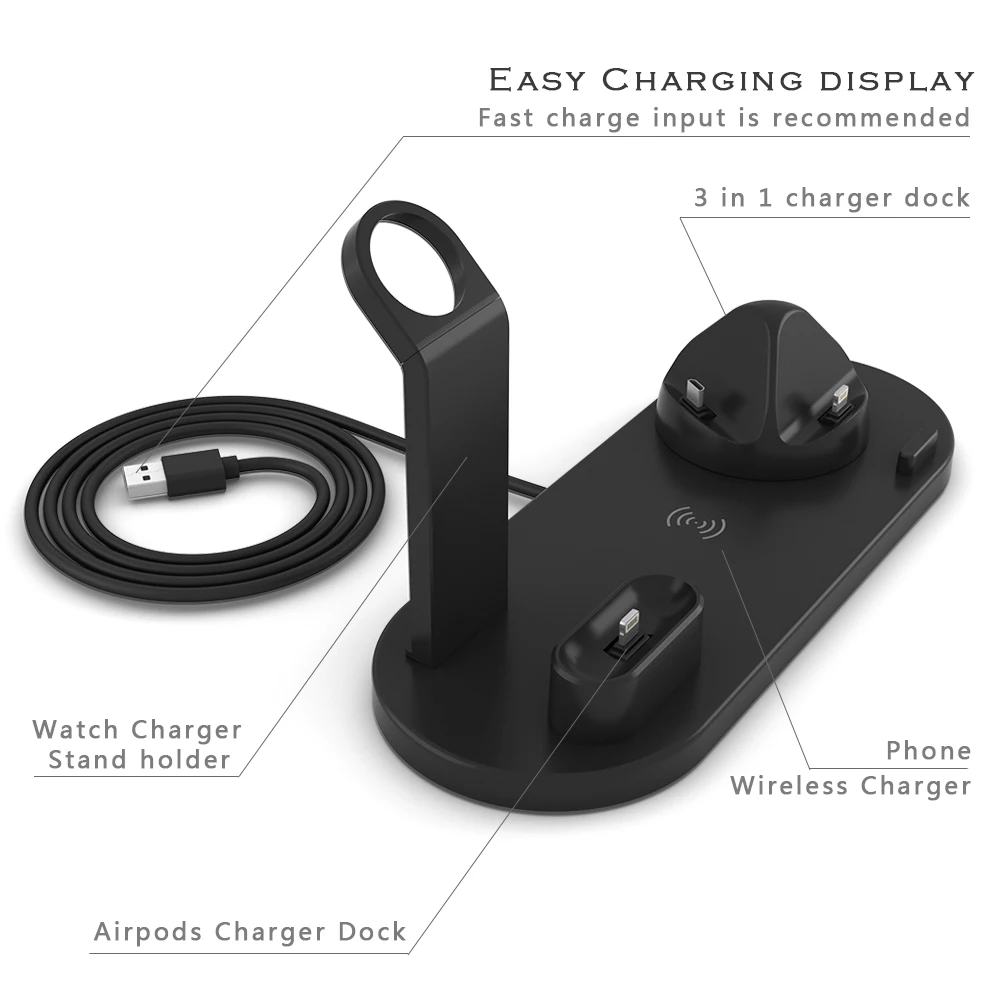 4 in 1 10W Fast Wireless Charger Dock Station Fast Charging For iPhone for Apple Watch 2 3 4 For Airpods