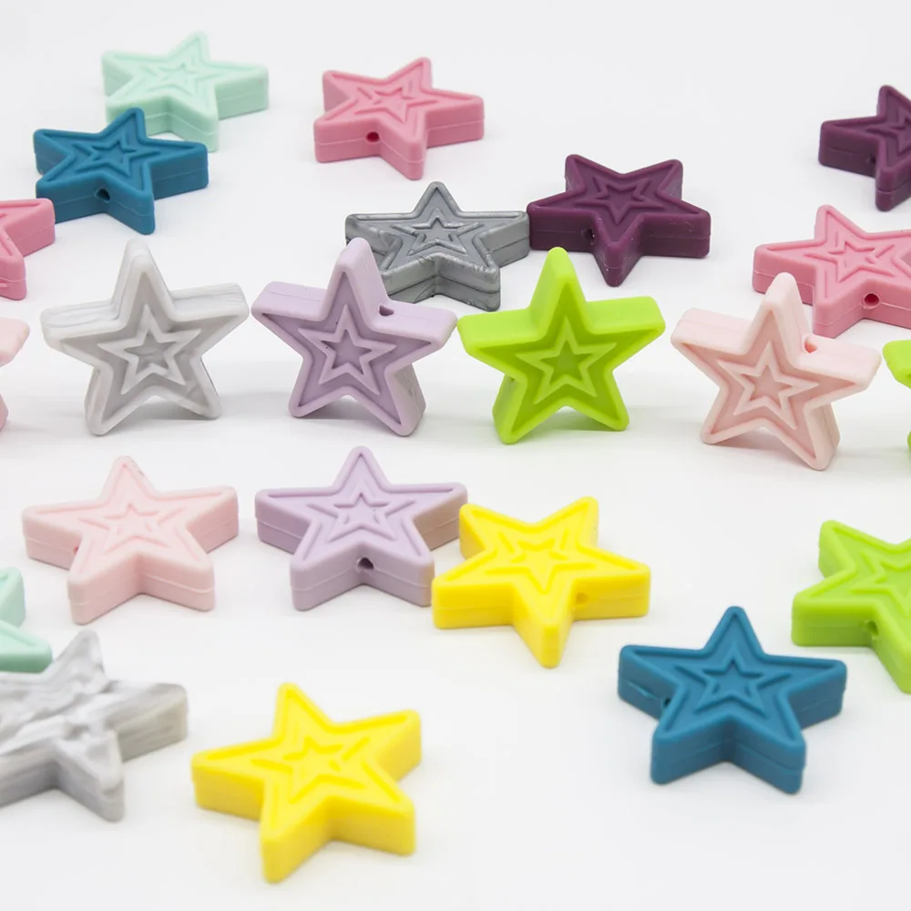 Cute-idea 10pcs Pentagram Food Grade BPA Free Silicone Star Teether Loose Beads DIY  Baby Teething Necklace Bracelet kids toys