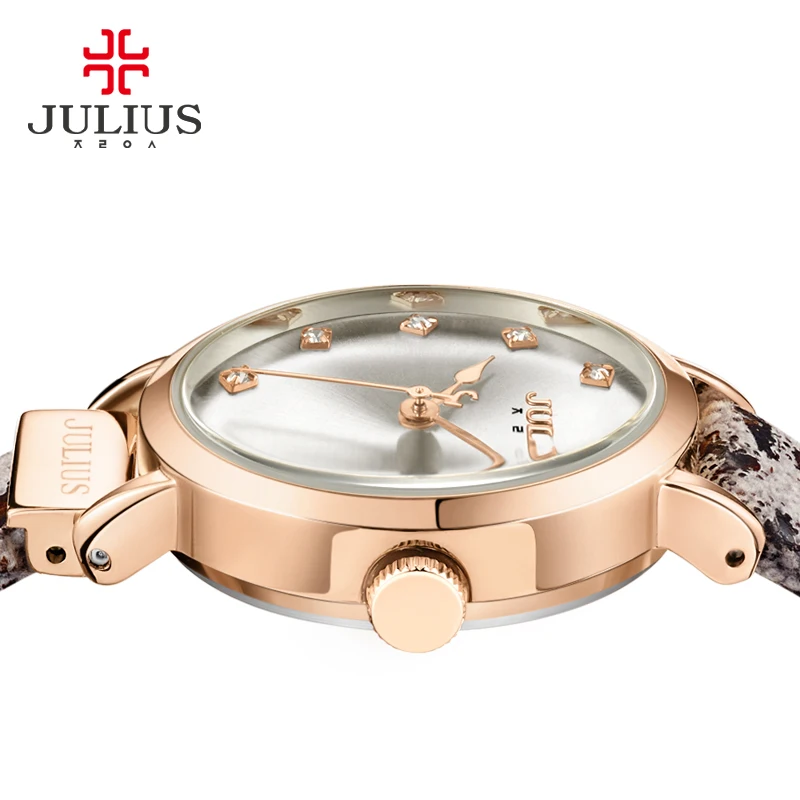 Julius Lady-Reloj de moda para mujer, pulsera de cuero con estampado de leopardo Retro, regalo salvaje de cumpleaños, caja Julius