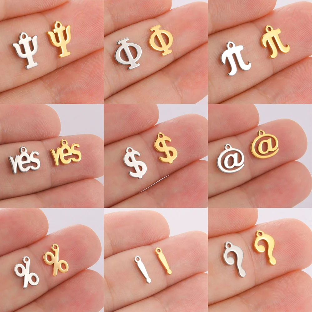 EUEAVAN 5pc/lot Stainless Steel Charms for Jewelry Making Greek Letter Pi Mini Charm Dollar Question Sign DIY Accesories Gifts