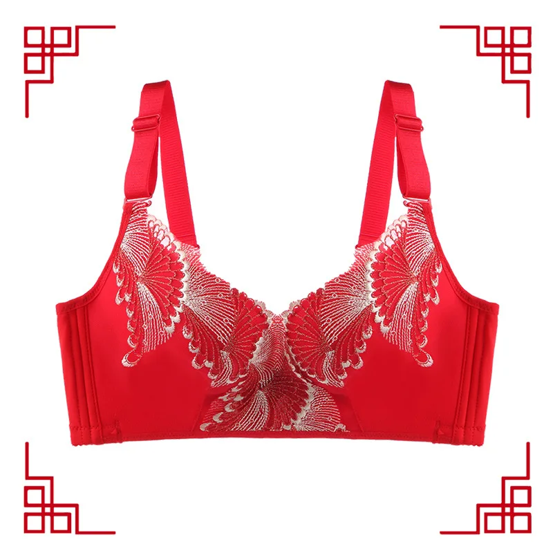 2021 bra new women's rimless red life underwear women's adjustable gathered up bra sexy  bra set