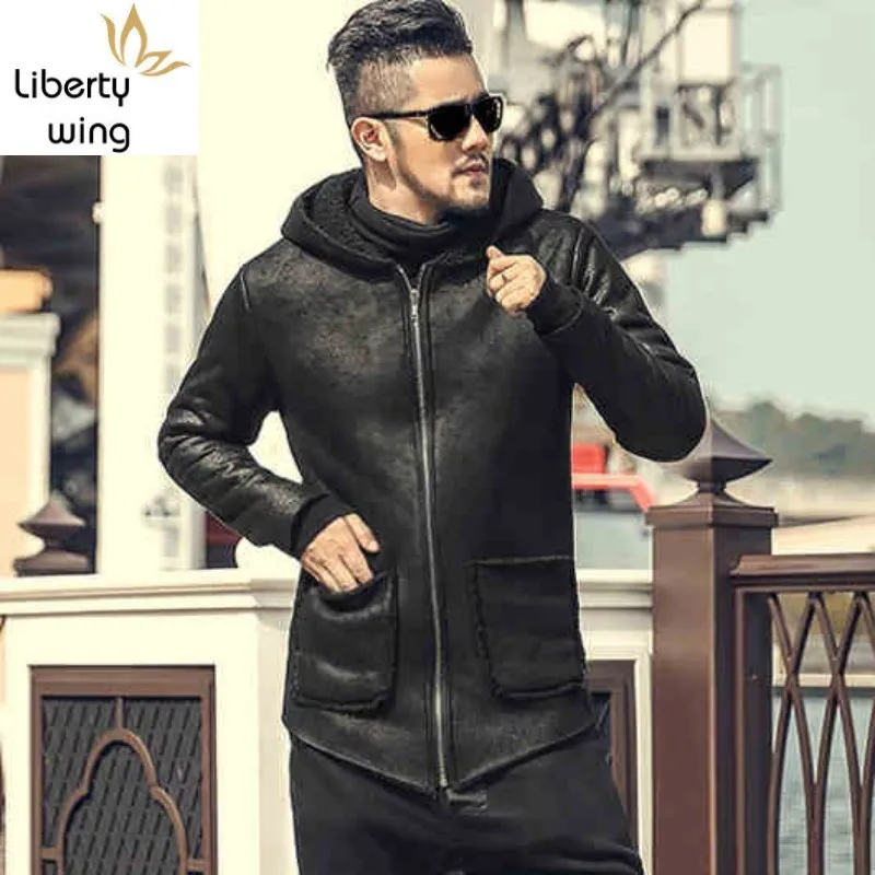 

Quality Vintage Medium Coat Men High Street Winter Zipper Hooded Faux Leather Jacket Long Sleeve Warm Outerwear M-XL