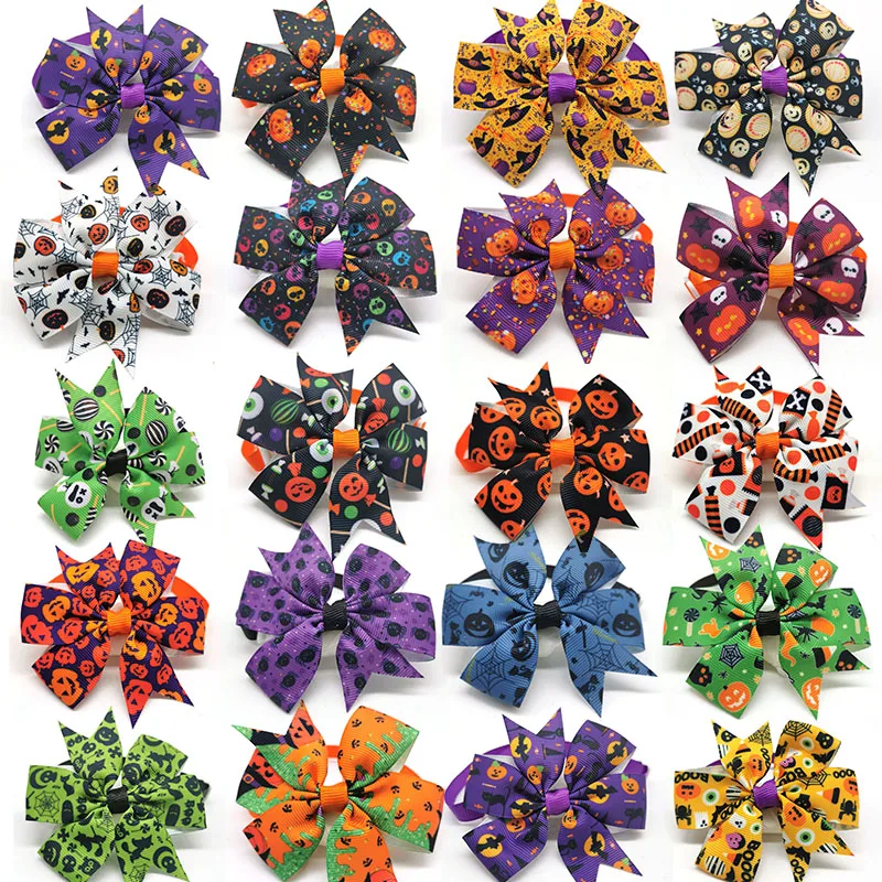 50/100pcs Handmade Halloween Dogs Bowties Bowknot for Small Medium Dog Cat Bow Ties Necktie Pet Holiday Party Products