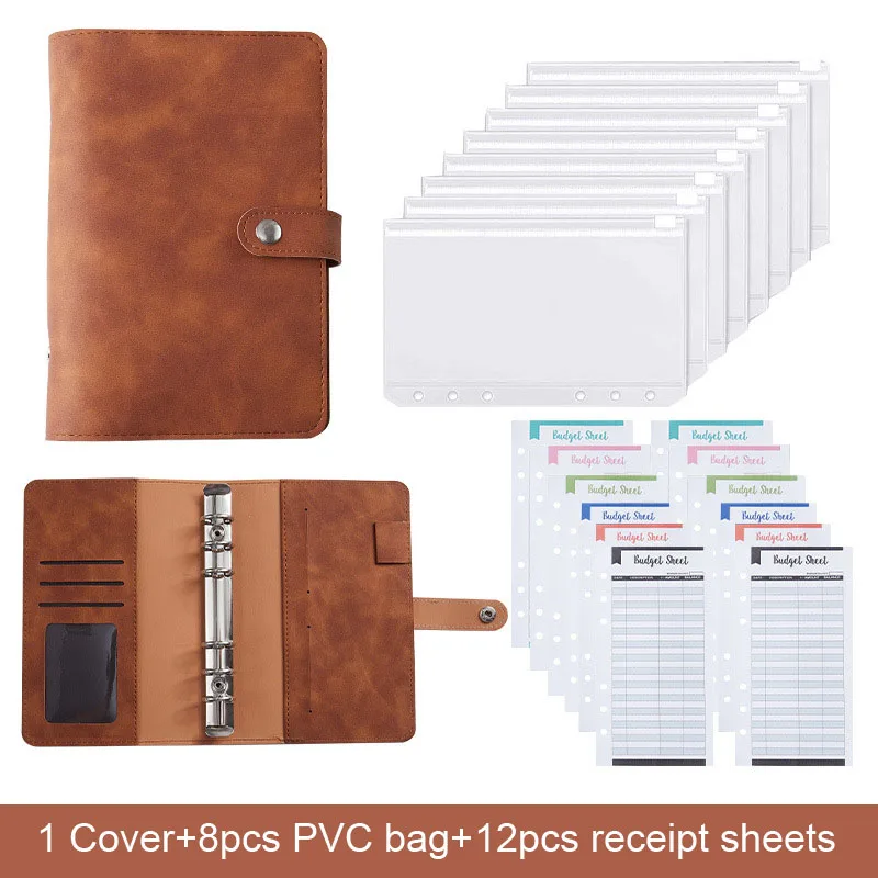 

Sharkbang A6 PU Binder Cover Loose Leaf Magnetic Buckle Storage Receipt Book With 8pcs PVC bag+12pcs Receipt Sheets Gift Set