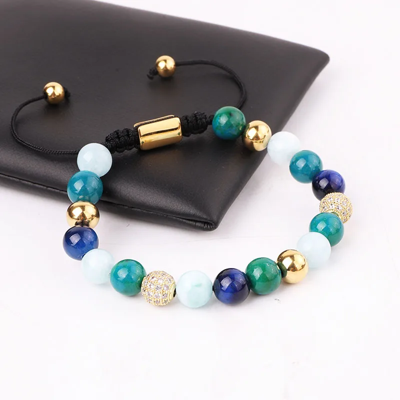 

Jaravvi New Design 8mm Gemstone Blue Jade Beads Braided Friendship Adjustable Bracelet For Women