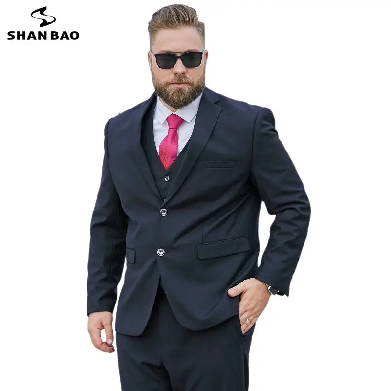 

SHAN BAO plus size L-9XL loose suit 2022 autumn classic brand business casual young men's banquet wedding suit navy black blue