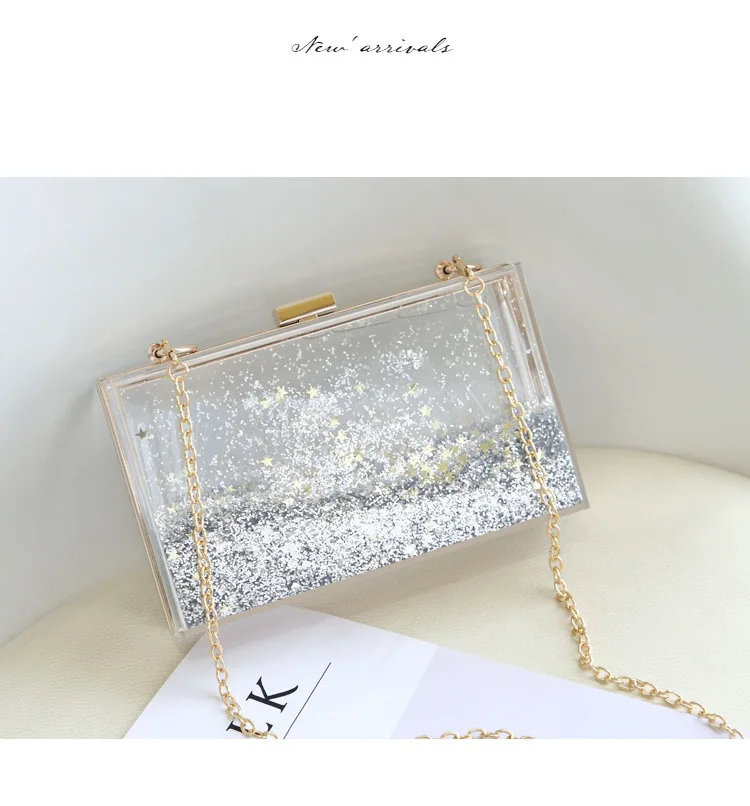 Square acrylic bag double-sided liquid flow sand  banquet dinner bags ladies handbag shoulder bag square handbag