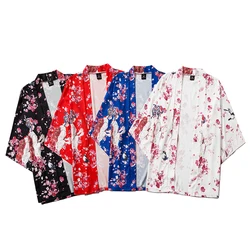 M-XXL Fashion 2020 Balck Red Blue White Loose Summer Beach Cardigan Harajuku Japanese Kimono Style Women Men Tops Asian Clothes