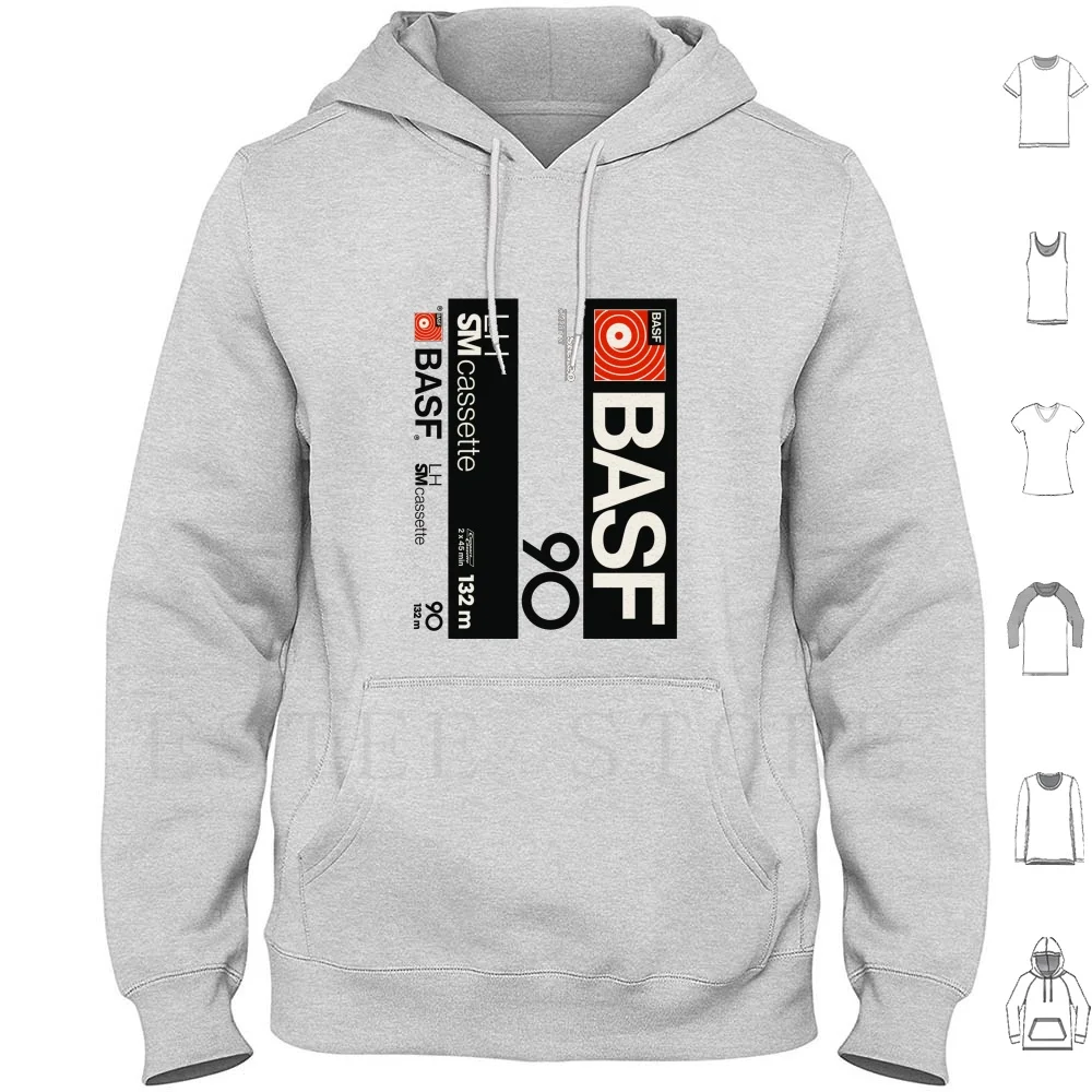 Classic Music Cassettes-Basf Lh90 Hoodie Long Sleeve Cassette Retro Tape Boombox Music Graphics Dolby Compact Cd Stereo