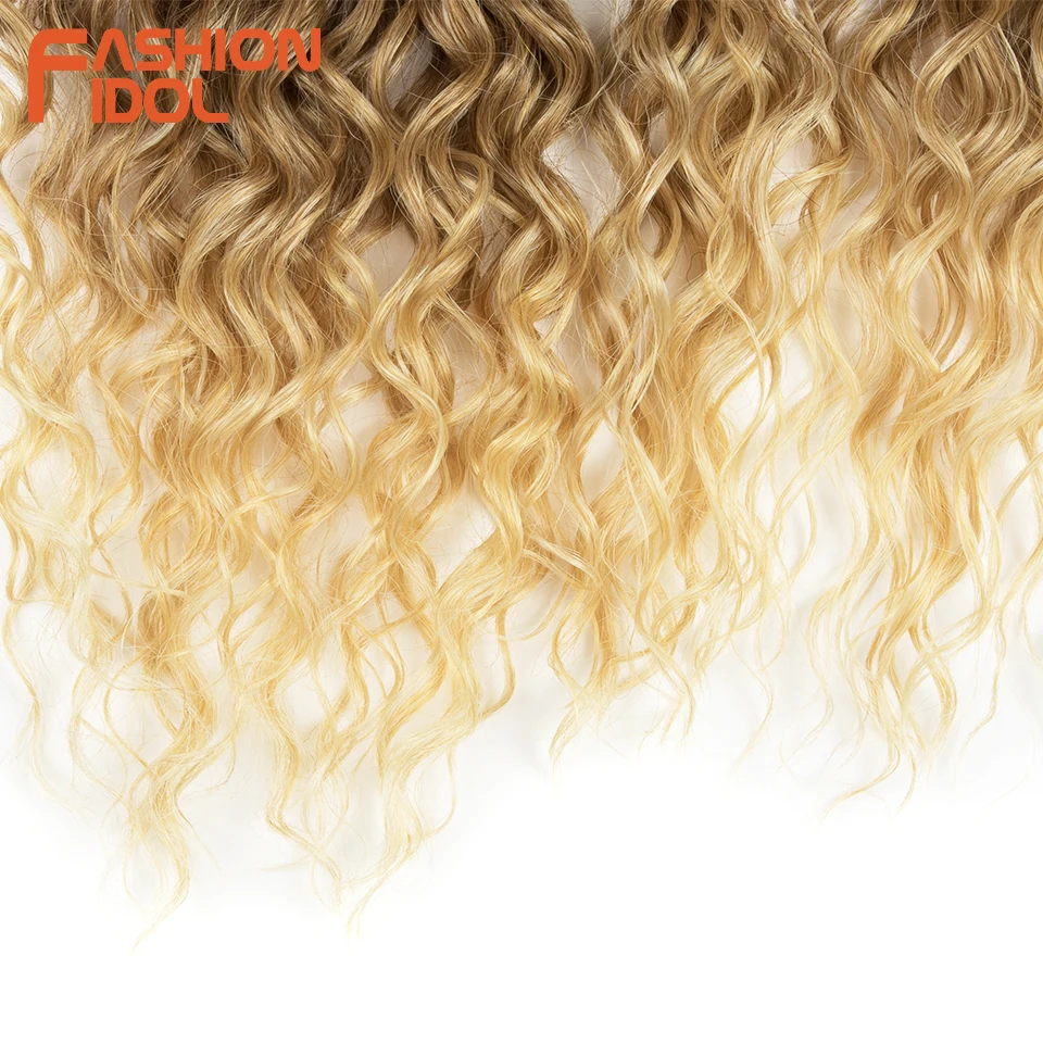 FASHION IDOL Afro Kinky Curly Hair Bundles Synthetic Hair Extensions 24-28inch 6Pcs/Lot Ombre Blonde Hair Weaves For Black Women