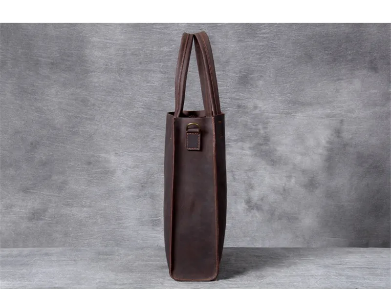 Vintage genuine leather men hand tote bag simple crazy horse cowhide shopping holdall luxury work laptop shoulder messenger bag