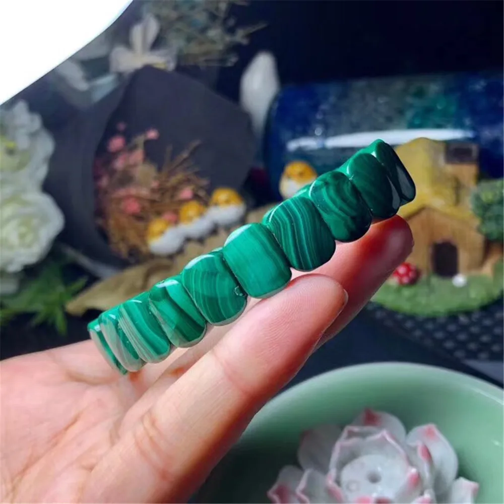 Natural Green Malechite Bracelat Bangle For Women Lady Man Wealth Gift Crystal 14x10mm Beads Stone Rare Gemstone Jewelry Strands