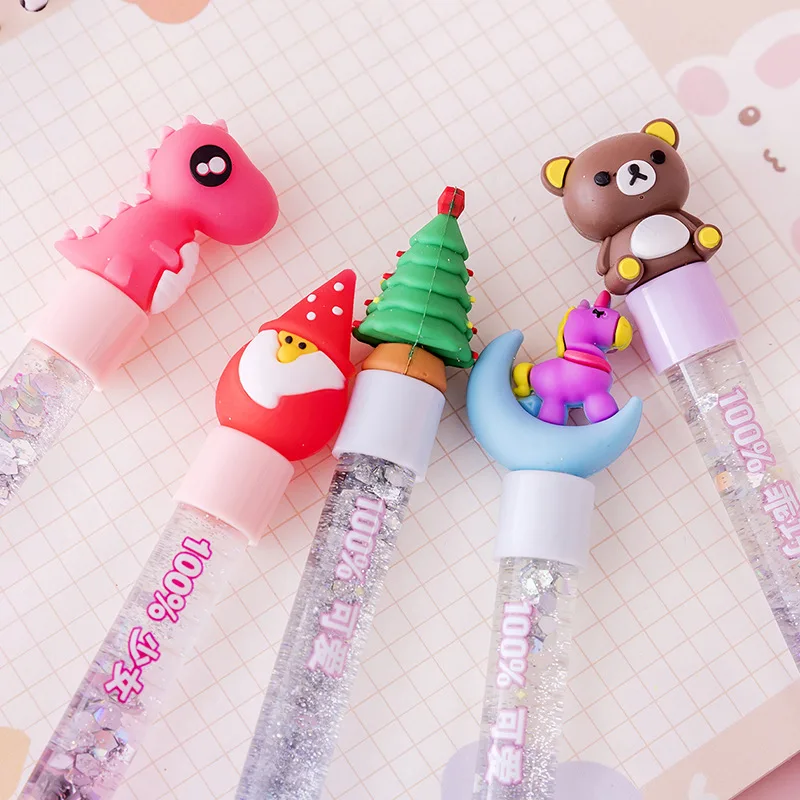 5pcs Writing Stationery Kawaii Gel Pen Liquid Colorful Quicksand Pen School Office Supplies Novel Creative Flash Cute Gel Pen