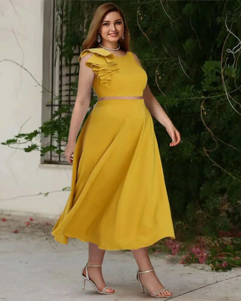 

Two Piece A-Line Plus Size Vintage Evening Dress Jewel Neck Backless Ruffles Formal Party Gown New 2022 Robe De Soirée