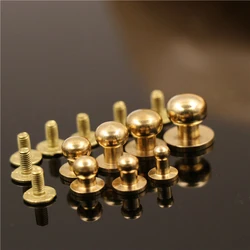 10pcs Solid Brass Sam Brown Browne ButtonScrew Back Round Head Ball Post Studs Nail Rivets DIY Leather Craft Accessory