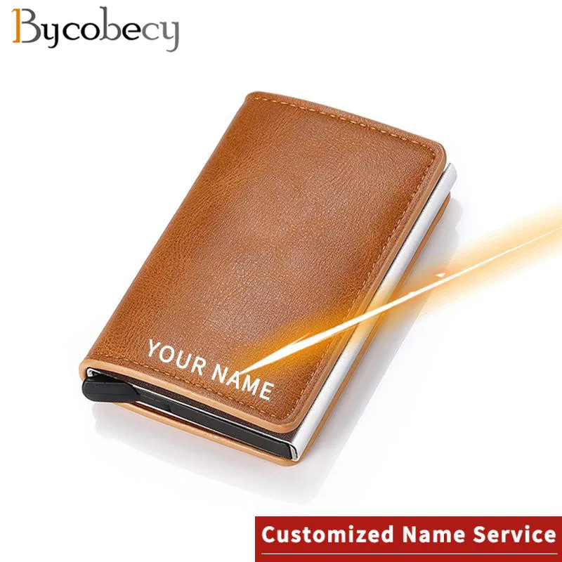 

Bycobecy Laser Lettering Wallet 2023 New Aluminum Box Case Rfid Anti-Theft PU Leather Men's Wallet Card Holder Bank Card Wallet