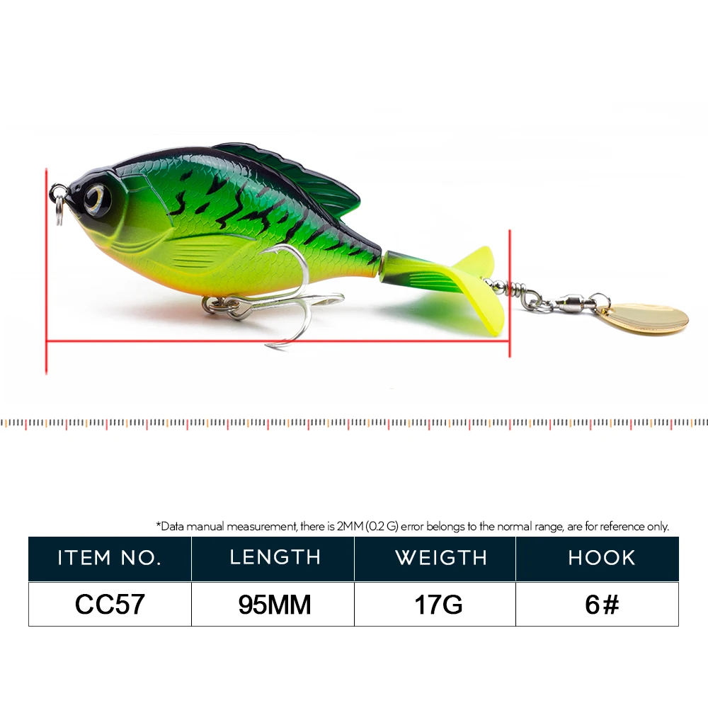 Hanlin Rotate Tail Popper Lure 9.7cm/16.6g Topwater Wobble Fishing Lures Crankbait Artificial Bait Hard Bass Pike Tackle