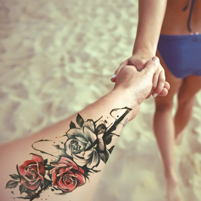 1x Waterproof Flower Temporary Tattoo Sticker Snake Rose Flash Lace Wolf Lion Body Art Arm Fake Sexy Women Men Sleeve