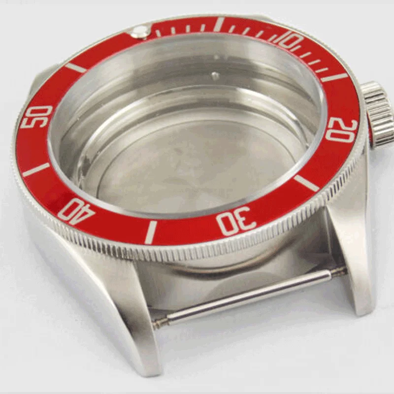 41mm Watch Case Red  Bezel Stainless Steel Sapphire glass Fit ETA 2836 Miyota8215,8205,Seagull Seri Automatic Movement