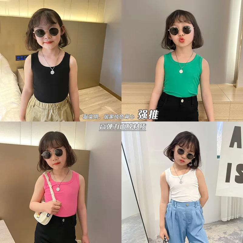 2021 New Spring summer girl Solid color cotton vest  baby children kids casual  clothes