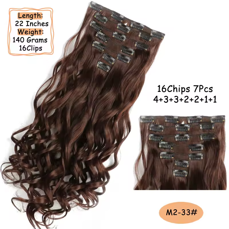 NICESY 16Clips Synthetic 24Inch Long Curly Hair Hairpiece Heat Resistant Hair Extension Clips In Ombre Black Brown Blond Women - Image 36
