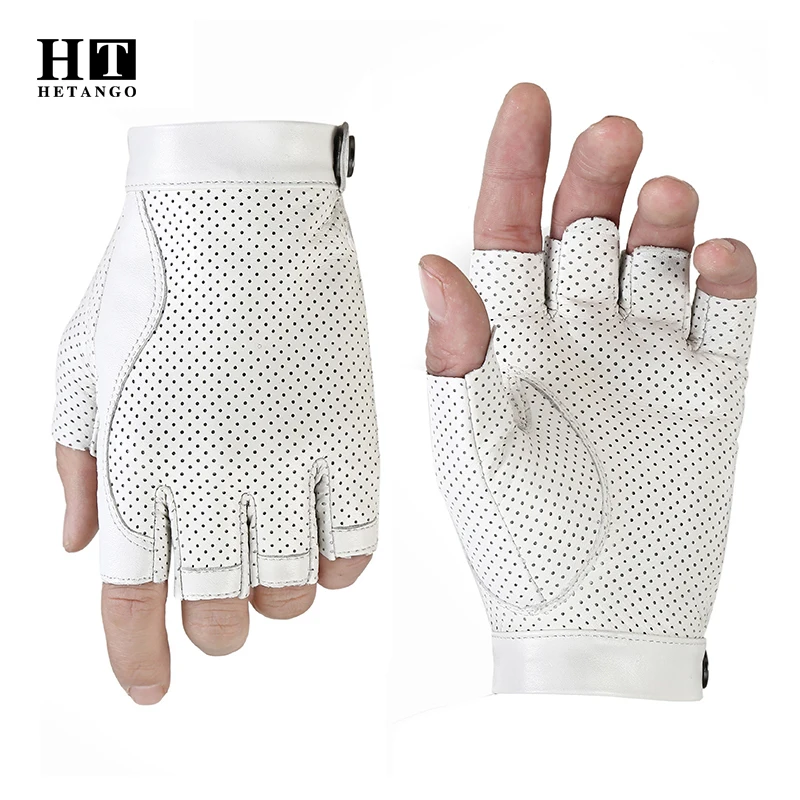 Tactical Men\'s Genuine Leather Gloves, Sports Weightlifting Airsoft, Breathable White High-Quality Sheepskin Fingerless Gloves