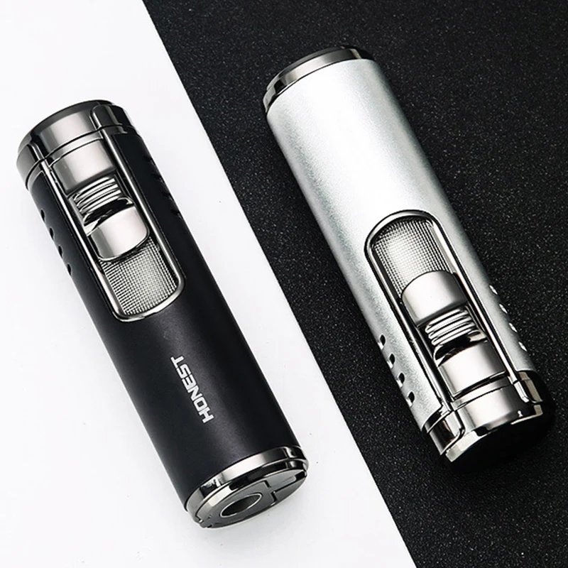 

Honest Four Straight Torch Flame Lighter Refillable Butane Gas Jet Cigarette Lighter Windproof Boutique Cigar Lighters for Men