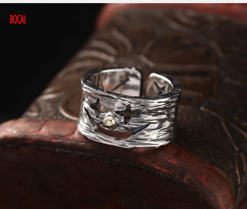 

Real s925 sterling silver ring men's wide version creative personality Thai silver vintage jewelry ring