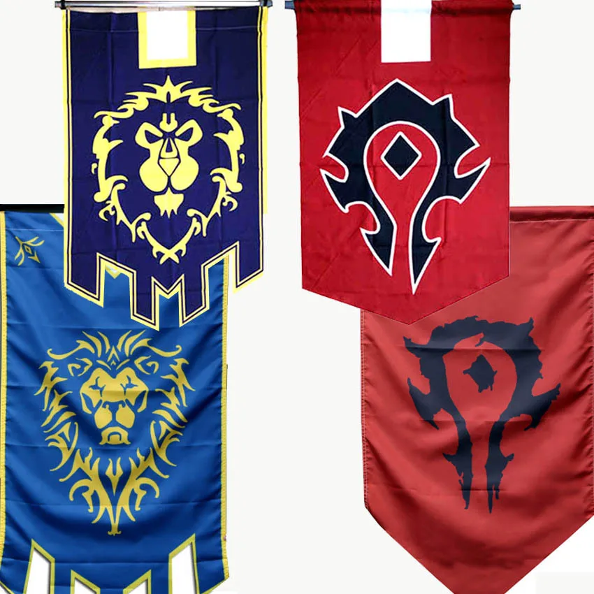 Horde Alliance-Bandera de Dacron para fiesta de Cosplay, 128x64cm