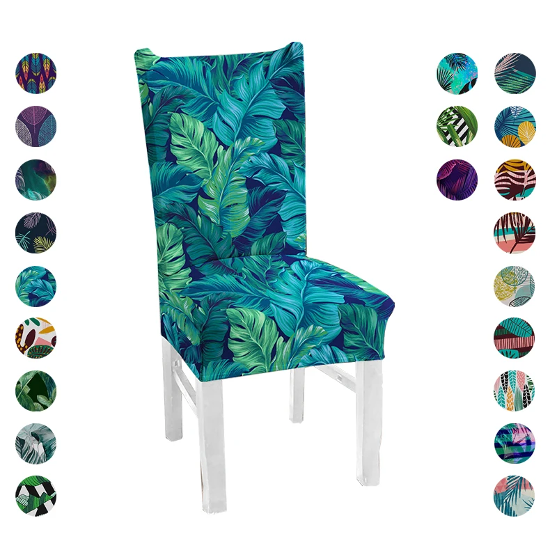 

Kitchen Chair Cover Stretch Elastic Seat Chairs Slipcover Palm leaves Dining Seats Covers Spandex 1PC