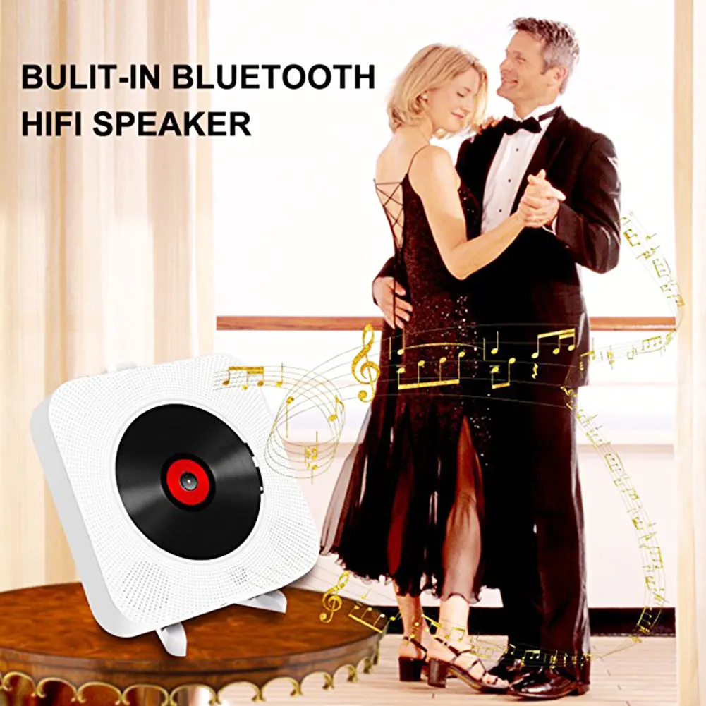 CD Player Wall-Mounted Bluetooth Portable Home Decor Audio Boombox with Remote Control FM Radio Built-in HiFi Speakers USB MP3