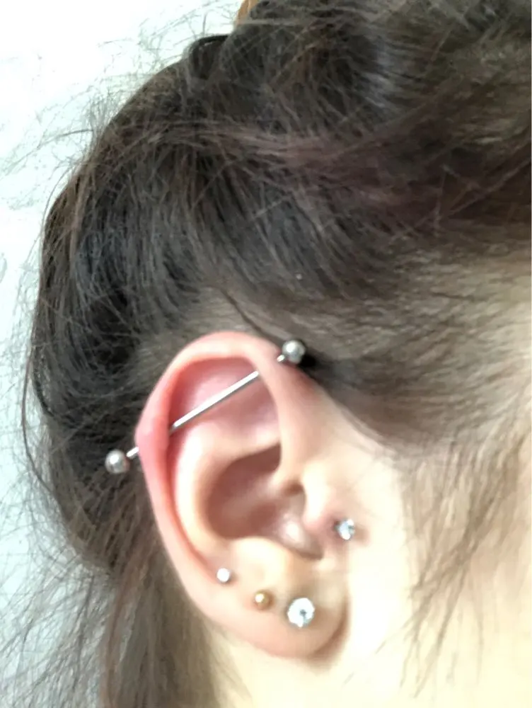 1Pc G23 Titanium Long Industrial Barbell Rings 14G Tongue Ear Nipple Straight Barbell Ring Cartilage Earring Helix Body Piercing