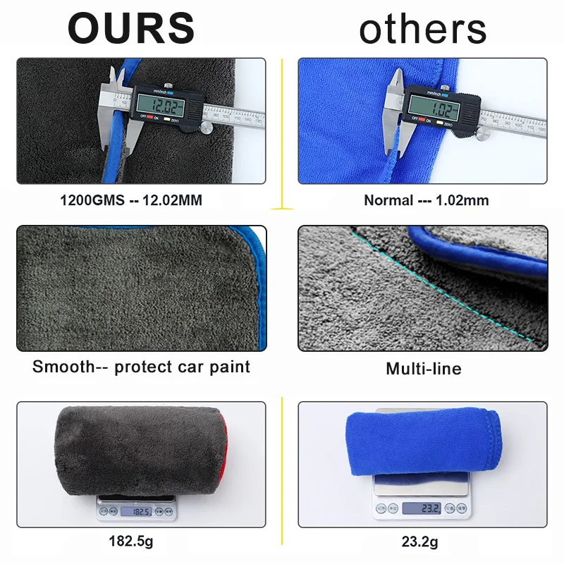 Car Wash Towel 1200GSM Microfiber Towel Car Detailing Microfiber Rag for Car Cleaning Drying Tool Kitchen Washing Accessories