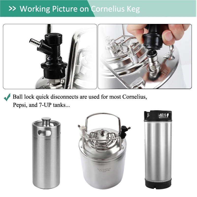 Liquid Ball Lock Keg Disconnect,1/4\'\' Barb Beer Keg Quick Connectors with Stainless Steel Hose Clamp ,Homebrew Tap Dispenser