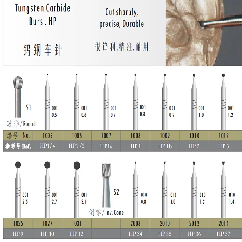 

100 Pieces/Lot 2.35MM HP Dental Tungsten Carbide Burs Polisher Trimming Drill For Ceramics Polishing High Quality