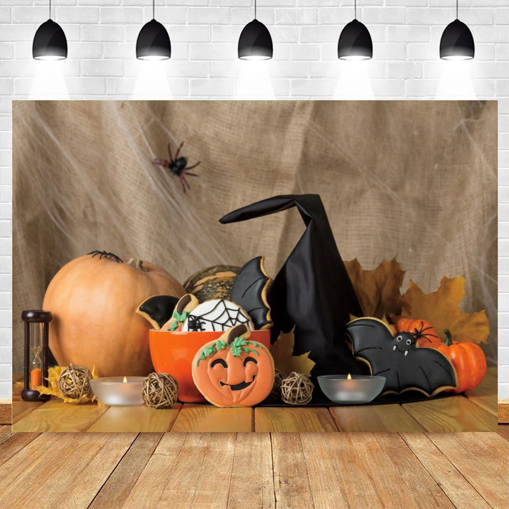 Yeele Halloween Background Photocall Pumpkin Spider Web Bat Plank Floor Candle Backdrop Photography Photo Studio Photophone