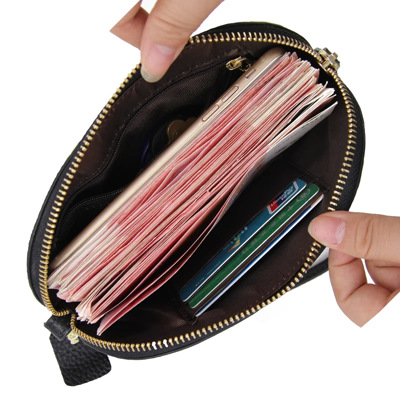 Genuine Leather women long wallet Zipper Wristlet Bag Lady Clutches Coin Purse Cowhide mobile phone bag evening party handbag