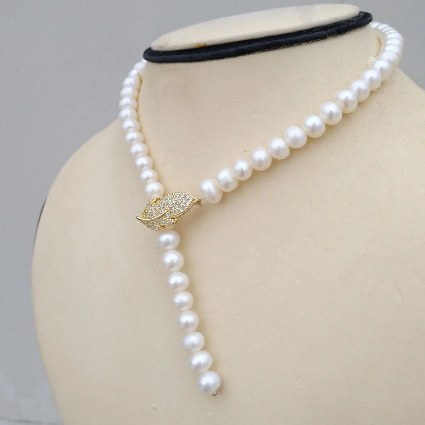 2023 New Design Pearl Necklace Leaf Clasp for Women Girl Choker Strand Short Tiny Adjustable Handmade Fine Jewelry Free Shipping