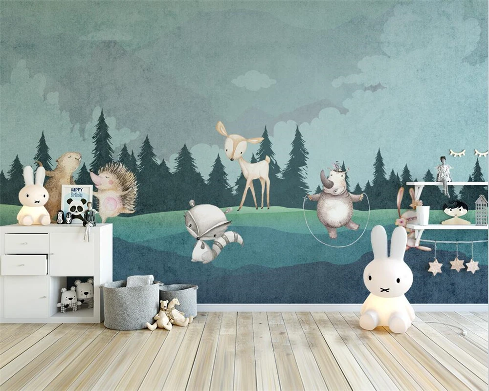 Beibehang papel de parede personnalisé moderne nordique papier peint peint à la main bois chambre d'enfants animal fond d'écran