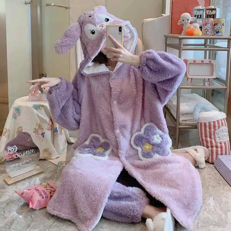 Winter Pajamas Suit Nightwear Women Flannel Soft 2PCS Sleep Sets Coral Fleece Warm Home Clothes Thick Homewear Lingerie Pyjamas